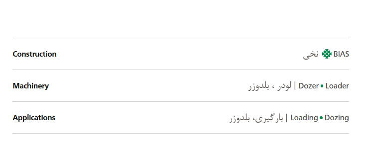 مشخصات فنی تایر BKT مدل LOADER PLUS